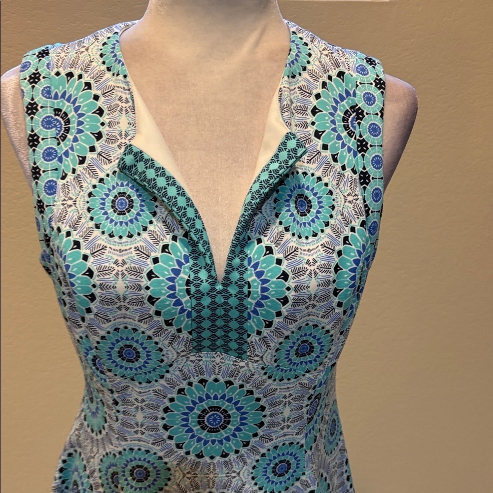 Liz Claiborne Teal and Navy Geometric Midi Dress-Size 10 - Picture 5 of 13